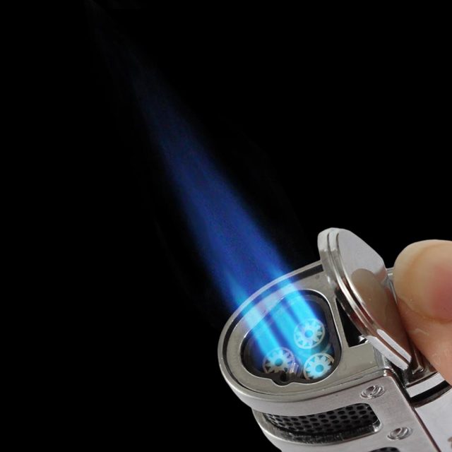 Windproof Butane 3 Torch Jet Flame Lighter With Cigars Cutter Punch