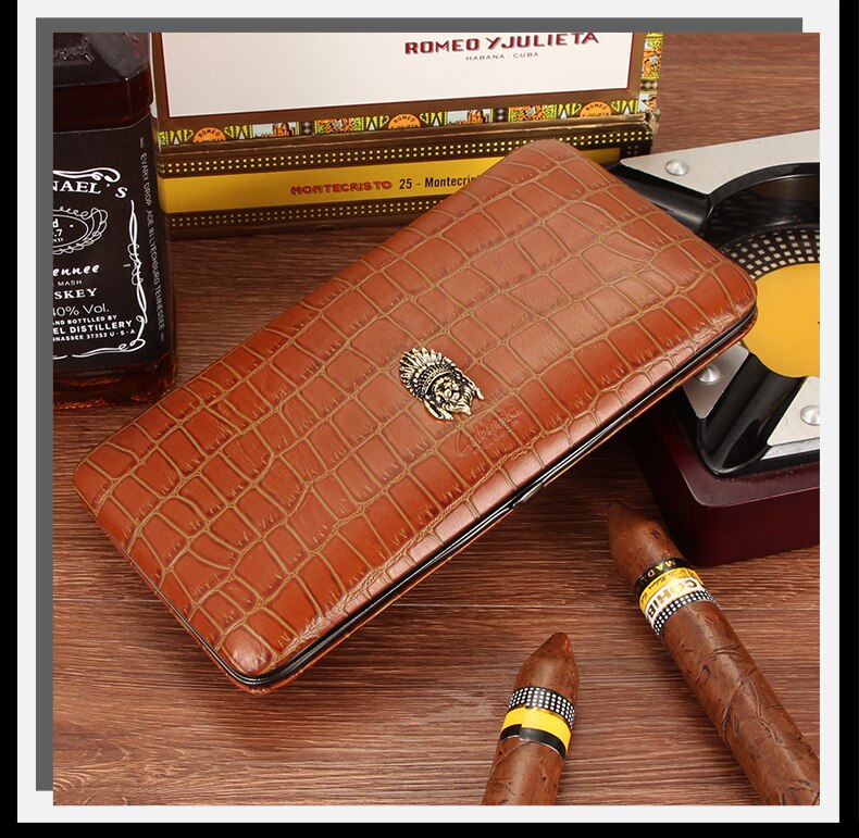 Portable Leather Cigar Case with Cedar Wood