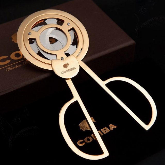 Triple Blades Stainless Steel Gold Plated Cigar Cutter Knife