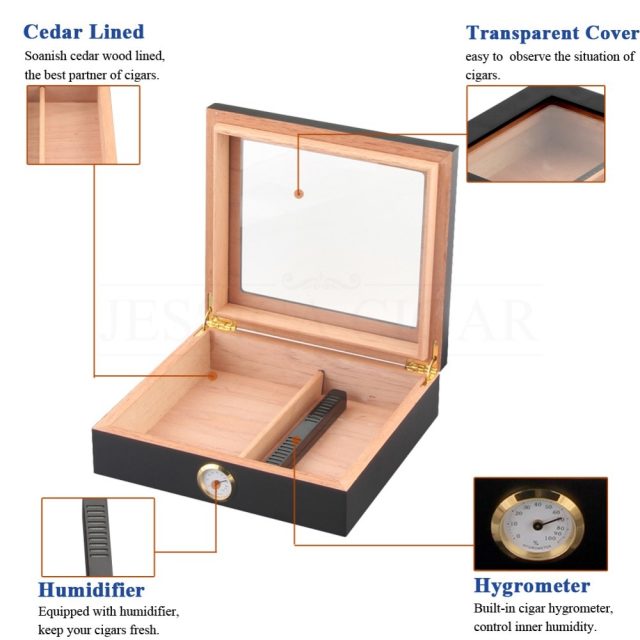 Cedar Wood Cigar Travel Humidor Box w Humidifier Hygrometer