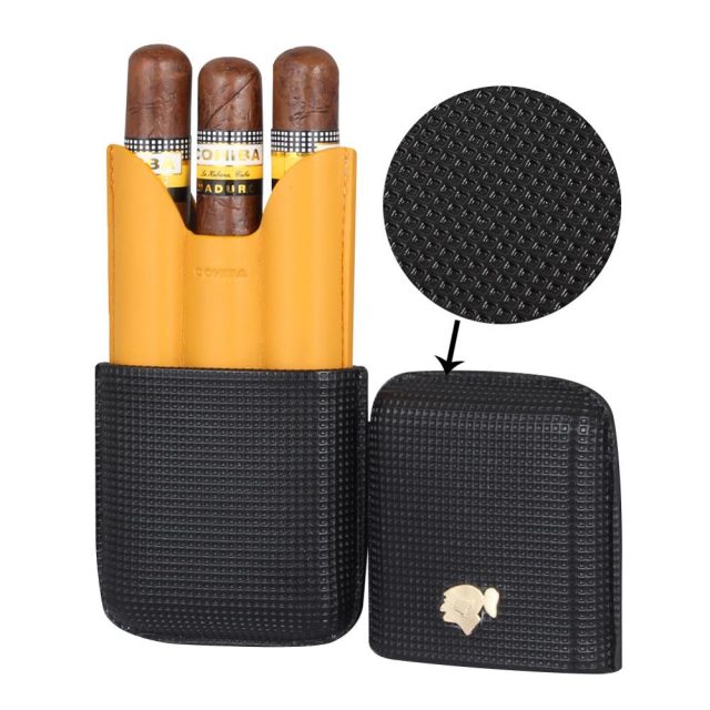 COHIBA Gadgets Leather Cigar Case Travel Humidor Holder Portable 3 Tubes Mini Cigar Humidor Box Fit Cuba Cigars Accessories