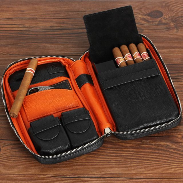 GALINER Real Leather Cigar Case Travel Portable Cigar Humidor Bag Luxury Humidor Box Fit 5 Cuba Cigars